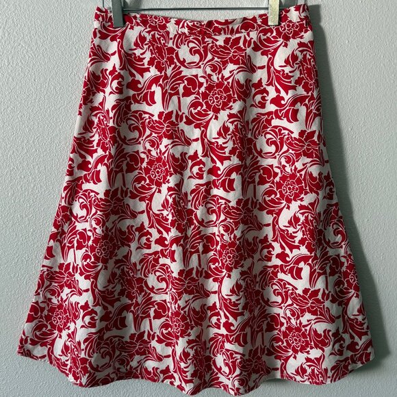 Spiegel Red White Crisp‎ Linen Cotton A-Line Fully Lined Skirt Size 4 - Picture 1 of 8